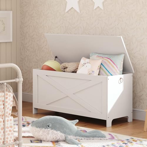 39.4" Toy Chest, Sturdy Entryway Storage Chest with Safety Hinges, Retro Toy Box, Wooden Look Accent Furniture for Living Room,