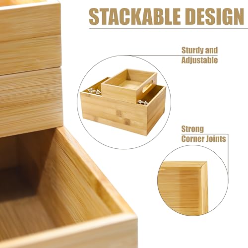 3-Piece Stackable Bamboo Storage Box, Office Desk Organizer, Wooden Boxes for Makeup Drawer Organizer Bathroom, Office Supplies,