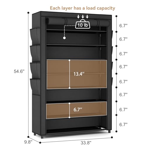 Shoe Rack with Cover, 8 Tier Tall Shoe Organizer Storage for 36-45 Pair Shoes and Boots Large Shoe Storage Shelf Free Standing