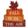 4 PCS Fall Maple Leaf Wooden Table Block Sign Thanksgiving Wood Tiered Tray Decor Fall is in the Air Block Centerpiece Rustic