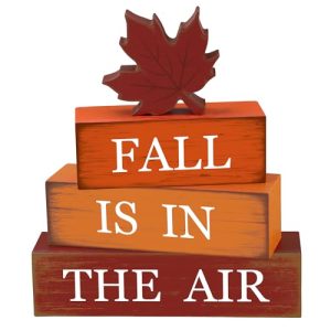 4 PCS Fall Maple Leaf Wooden Table Block Sign Thanksgiving Wood Tiered Tray Decor Fall is in the Air Block Centerpiece Rustic