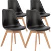 Dining Chairs Set of 4 Kitchen Mid-Century Modern Chairs with Wood Legs and PU Leather Cushion for Living Room Bedroom Outdoor