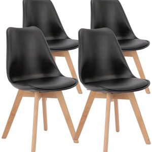 Dining Chairs Set of 4 Kitchen Mid-Century Modern Chairs with Wood Legs and PU Leather Cushion for Living Room Bedroom Outdoor