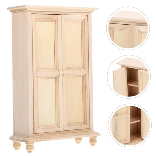 Mini House Wooden Cabinet Miniature Dollhouse Wardrobe Unpainted Mini Furniture for DIY
