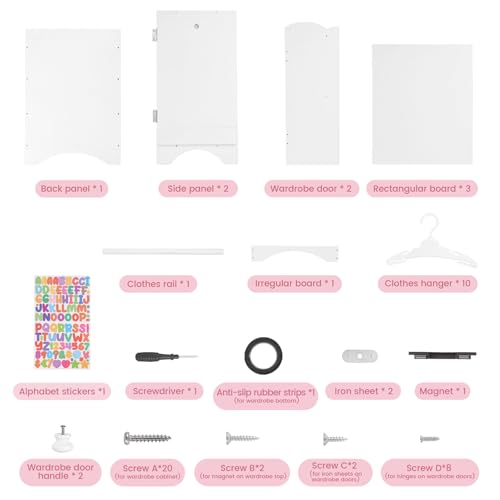 Wooden Baby Doll Closet, Wooden Furniture Armoire Dolls Wardrobe for Baby Doll Clothes Storage, Fit 12-16 Inch Doll Clothes,