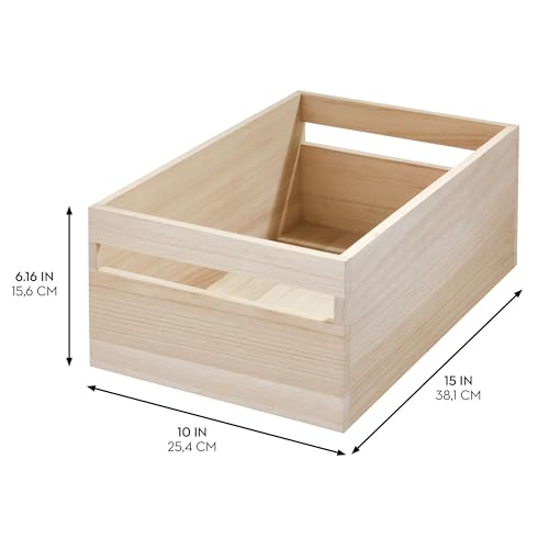 iDesign Paulownia Wood Collection Storage Bin with Handles, 15" x 10" x 6", Natural