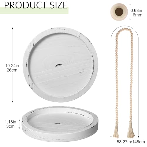 5 Pcs Rustic Country Tabletop Centerpieces Decor Set of 3 Boho Ceramic Vases with Wooden Serving Tray Wood Bead Garland Tassels