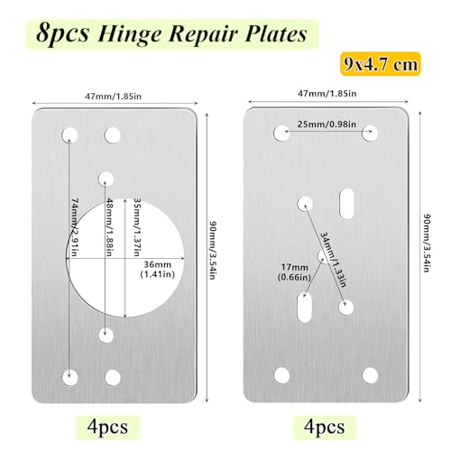Cabinet Hinges Repair Plate, Stainless Steel Brackets Kit, Kitchen Cupboard Door Mending Mount Replacement Plates Includes