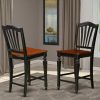 CHS-BLK-W Chelsea Counter Height Barstools - Slat Back Wooden Seat Chairs, Set of 2, Black & Cherry