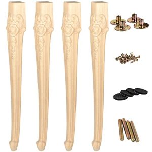 30 inch / 75cm Wooden Furniture Legs, Set of 4 European Style Solid Wood Carving Unfinished Furniture Replacement Feet