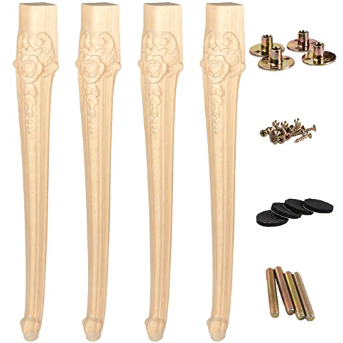 30 inch / 75cm Wooden Furniture Legs, Set of 4 European Style Solid Wood Carving Unfinished Furniture Replacement Feet