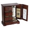 Solid Wooden Jewelry Box Makeup and Organizer Women Ring Storage with 4-Drawers Built-in Necklace Carousel and Mirror Brown