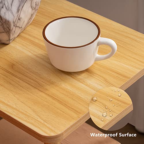 2 Tier End Table, Small Side Table with Solid Wood Legs, Boho Bedside Table with Storage Shelf, Nightstand for Small Spaces,