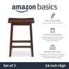 Solid Wood Saddle-Seat Kitchen Counter Barstool with Footrest, Easy Assembly - 24-Inch Height - Walnut - Set of 2