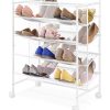 4-Tier Rolling Shoe Cart - Mesh & Metal - Holds up to 24 pairs of Shoes - Double Sided - White