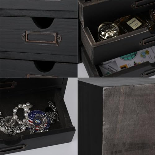 Wooden Storage Box with 5 Drawers Apothecary Drawers Vintage Wooden Drawers Wood Desktop Organizer with Drawers Countertop
