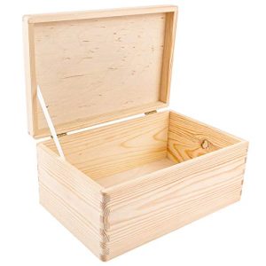 Large Wooden Storage Box with Hinged Lid | 11.8 x 7.87 x 5.51 inches (+-0.5) | Plain Unpainted Gift Box for Tool Toy Shoes