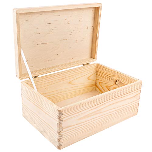 Large Wooden Storage Box with Hinged Lid | 11.8 x 7.87 x 5.51 inches (+-0.5) | Plain Unpainted Gift Box for Tool Toy Shoes
