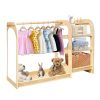 Kids' Dress Up Storage Closet with Mirror, 31.5 Inch Kids Wardrobe Closet with Shelves for Girls and Boys, Wooden Costume