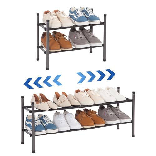 Expandable Shoe Rack, 8 Pairs Stackable Small Shoe Rack, Metal Adjustable Shoes Organizer for Closet, Entryway, Hallway, Garage,