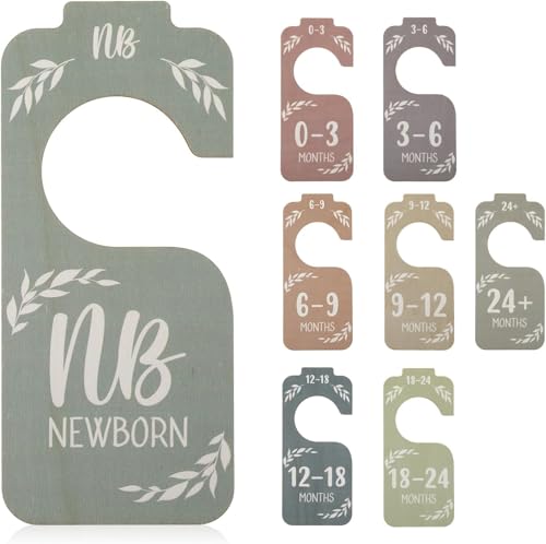 8 Pcs Set Pastels Baby Closet Dividers for Clothing Organizer, Double-Sided Baby Wardrobe Organizer Divider Wooden Clothes Size