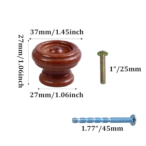 12Pcs 1.5" Round Wooden Drawer Knobs, Finished Mushroom Shape Cabinet Pulls Handles, Natural Wood Dresser Knobs for Kitchen