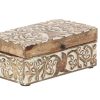 Mango Wood Floral Decorative Box Decorative Keepsake Boxes with Hinged Lid, Set of 3 Storage Boxes 8", 10", 12"W, Brown