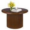 Round 31.5“ Unique Fluted Coffee Table,Small Brown Wood Tea Table,Mid Century Modern Boho Circle Rustic Center Table for Living