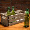 Rustic Brown Wood Decorative Storage Boxes with Cutout Handles - Country Style Nesting Crates, Open Top Pallet Design Bins, Set
