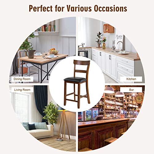 Bar Stools Set of 2, 25.5-Inch Counter Height Chair with Backrest, Foam-Padded Cushion, Rubber Wood Legs, Wooden Vintage Dining