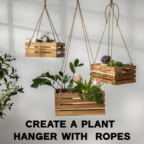 Nesting Wood Storage Crates (Set of 3) - Light Natural Acacia Wood Stackable Wooden Boxes for Storage & Organization -