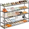 4 Tier Long Shoe Organizer for Closet, Metal Shoe Rack Wide Shoe Storage Organizer 30-Pairs Shoe Shelf for Bedroom, Floor,