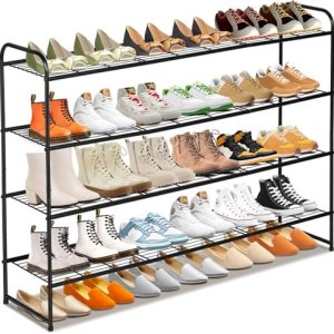 4 Tier Long Shoe Organizer for Closet, Metal Shoe Rack Wide Shoe Storage Organizer 30-Pairs Shoe Shelf for Bedroom, Floor,
