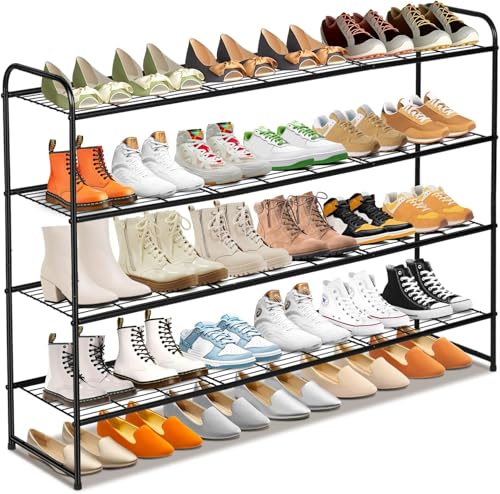 4 Tier Long Shoe Organizer for Closet, Metal Shoe Rack Wide Shoe Storage Organizer 30-Pairs Shoe Shelf for Bedroom, Floor,