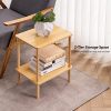 2 Tier End Table, Small Side Table with Solid Wood Legs, Boho Bedside Table with Storage Shelf, Nightstand for Small Spaces,