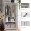 Fddevelop Wood White Wardrobe Closet with 2 Doors，Bedroom Freestanding Armoire Storage Cabinet with Shelves，Wooden Wardrobe