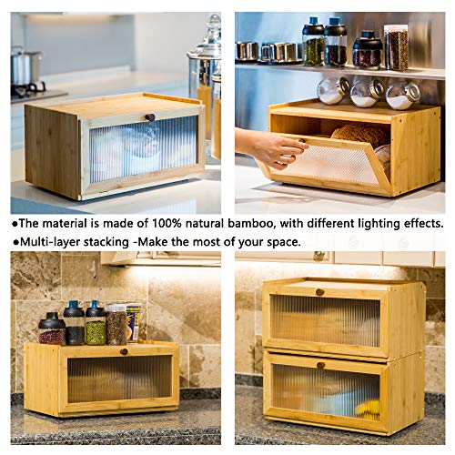 Bamboo Bread Box for Kitchen Counter-Large Capacity Bread Storage Container Farmhouse Bread Box with Window Bread Holder