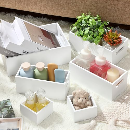 Set of 6 Wood Storage Boxes with Handles Wooden Nesting Crates Rustic Farmhouse Storage Container for DIY Crafts Party Home