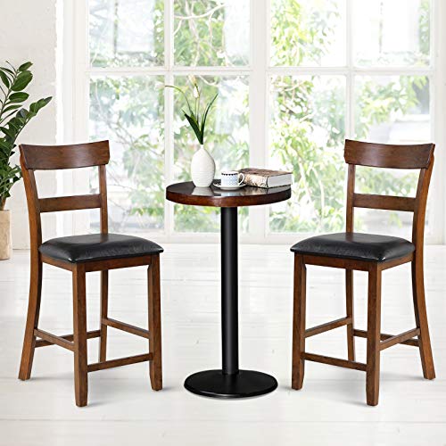 Bar Stools Set of 2, 25.5-Inch Counter Height Chair with Backrest, Foam-Padded Cushion, Rubber Wood Legs, Wooden Vintage Dining