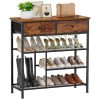 Shoe Rack, 4 Tier Shoe Storage Organizer with 2 Drawers, Shoe Storage Shelves with Sturdy Wooden Top and Metal Shelves, Free