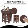 Hand-Carved Octagonal Wooden Side Table – 18” x 18” Mango Wood End Table, Natural Burnt Finish, Decorative Accent Table for