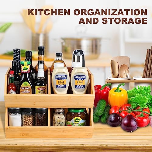 2 Set Bamboo Storage Bins, Pantry Organizers and Storage, Kitchen Countertop Organization and Storage Basket for Produce,