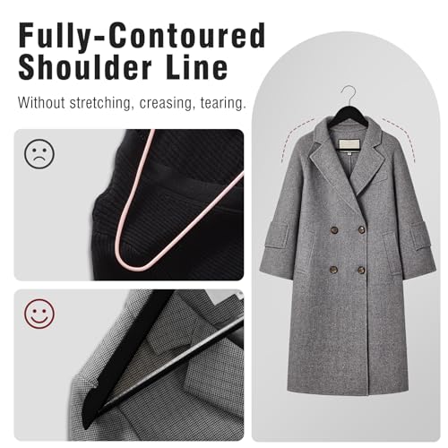 Solid Natural Wooden Suit Hangers Heavy Duty, 10/20 Pack Smooth Finish Coat Hangers with Non-slip Pant Bar, Precisely Cut