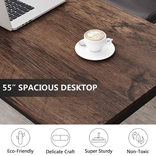 Computer Desk, 55 inch Large Office Desk Computer Table Study Writing Desk Workstation for Home Office, Rustic Brown
