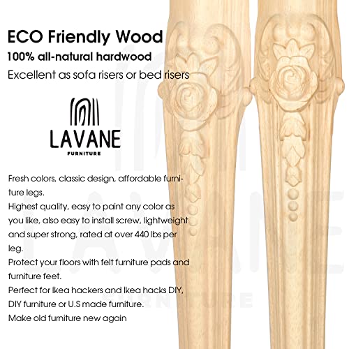 30 inch / 75cm Wooden Furniture Legs, Set of 4 European Style Solid Wood Carving Unfinished Furniture Replacement Feet