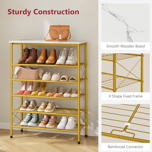 6 Tier Shoe Rack Organizer for 20-24 Pairs of Shoes, Metal Mesh Shoe Shelf for Closet, Industrial Shoe Rack for Entryway Shoe