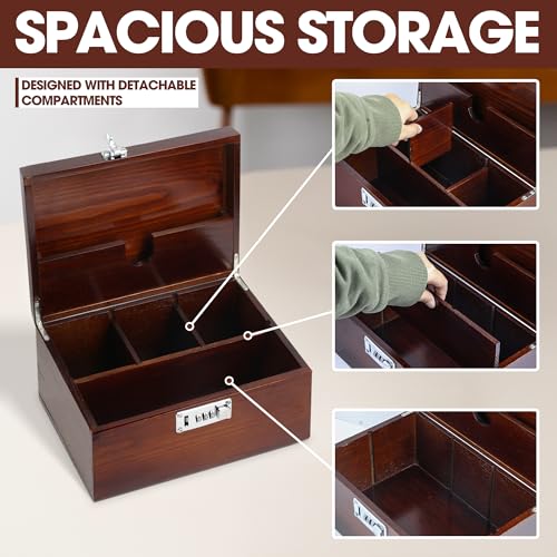 Large Kit - Wooden Storage Box with Decorative Tray & Lock, 2 Jars. Decorative Box for Home Gifts Locking Storage - Unique Gift