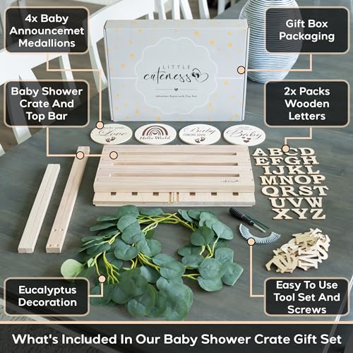 Wooden Baby Shower Crate Closet - Customizable Wooden Crate Box with Dual Rod System, Personalized Baby Shower Basket Alphabet