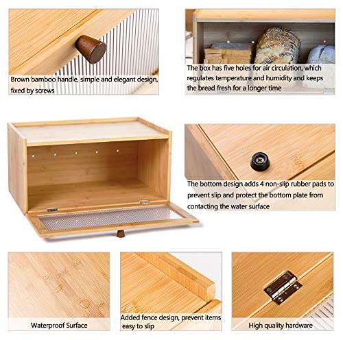 Bamboo Bread Box for Kitchen Counter-Large Capacity Bread Storage Container Farmhouse Bread Box with Window Bread Holder