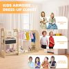 Kids' Dress Up Storage Closet with Mirror, 31.5 Inch Kids Wardrobe Closet with Shelves for Girls and Boys, Wooden Costume